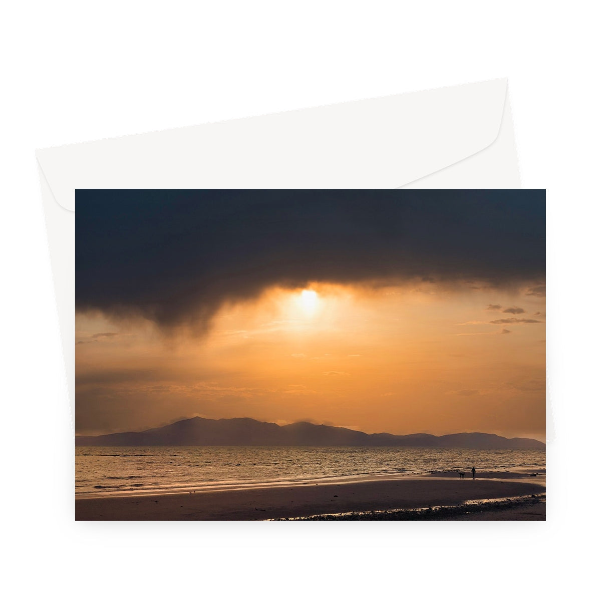 Arran Stormy Sunset golden beach greeting card with envelope