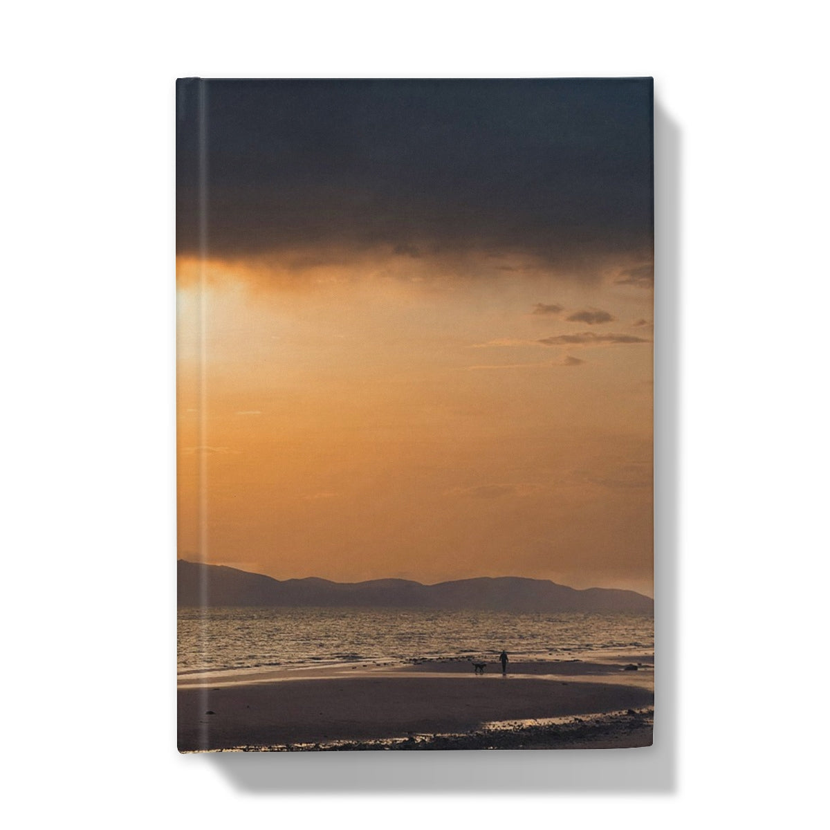 Arran Stormy Sunset hardback journal with orange beach notebook textured cover