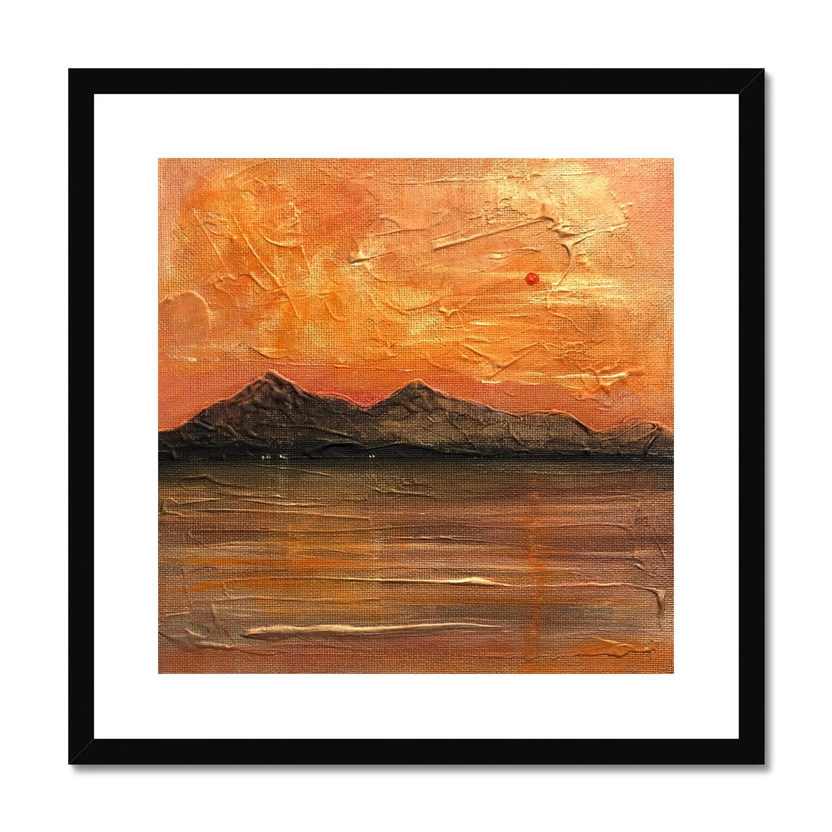 Abstract orange brown textured landscape with dark mountains in Arran Summer Nights print