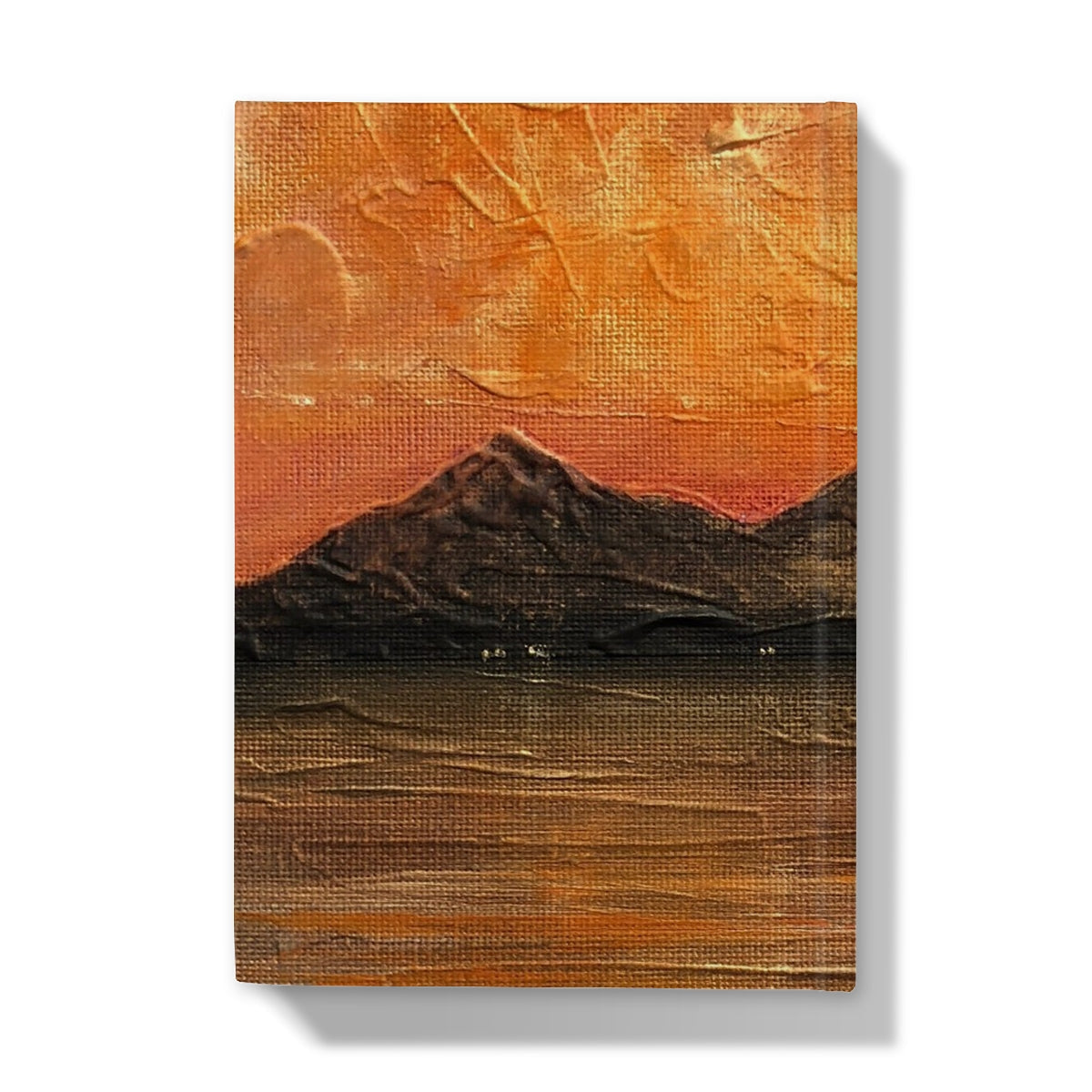 Mountain silhouette sunset painting on Arran Summer Nights journal