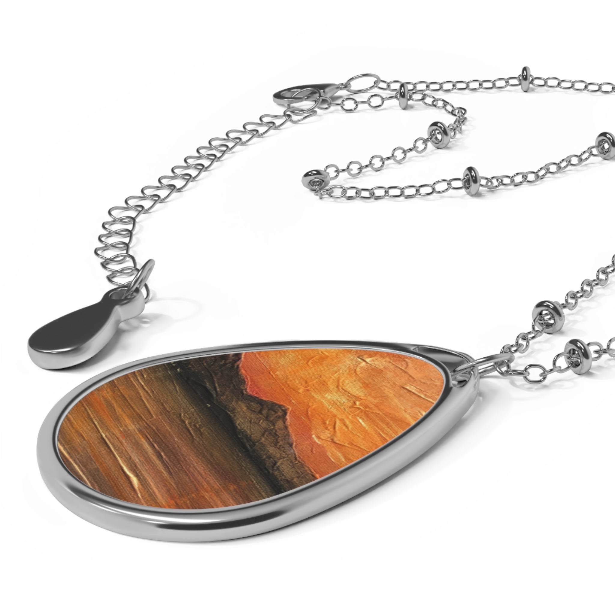 Arran Summer Nights teardrop pendant necklace with wood in silver frame