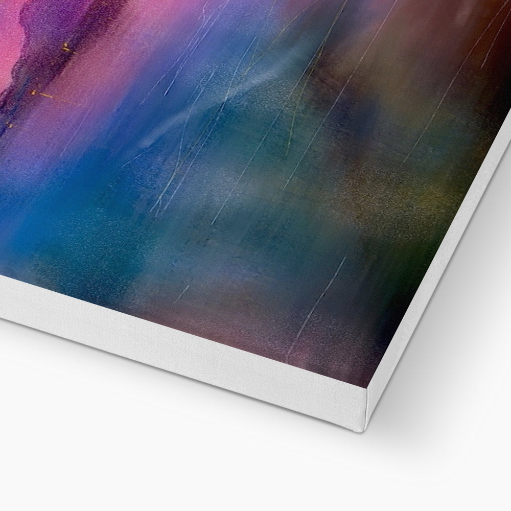 Abstract vibrant textured painting with gold flecks on white canvas for Arran Sunset Canvas