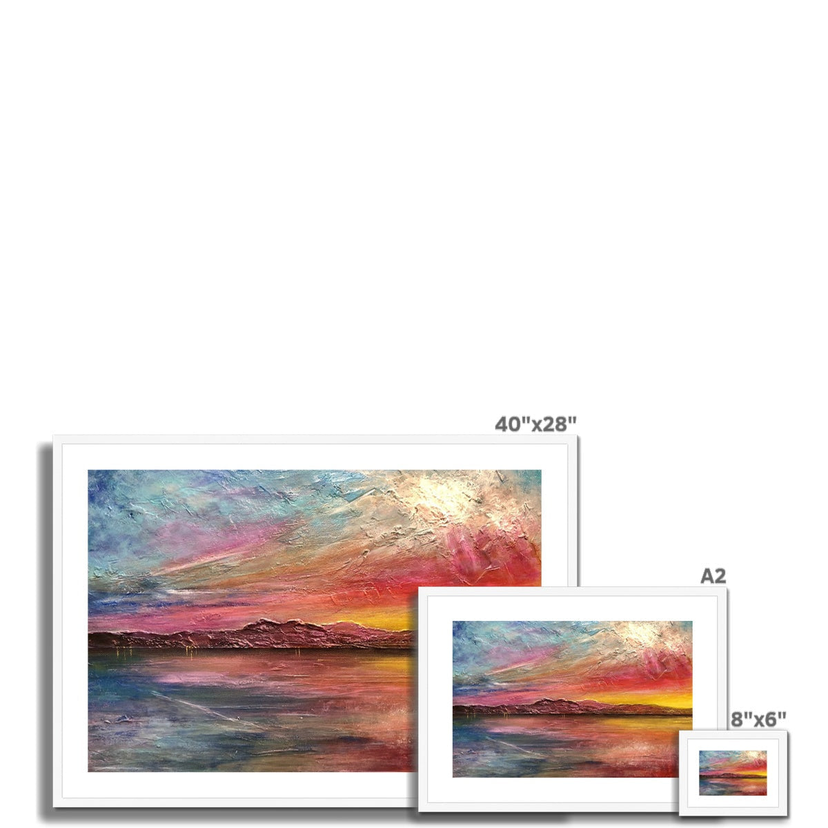 Vibrant Arran Sunset ii canvas print with textured pink, orange, blue sunset over water