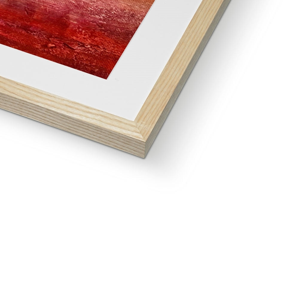 Arran Sunset II minimalist red abstract art print in light wood frame