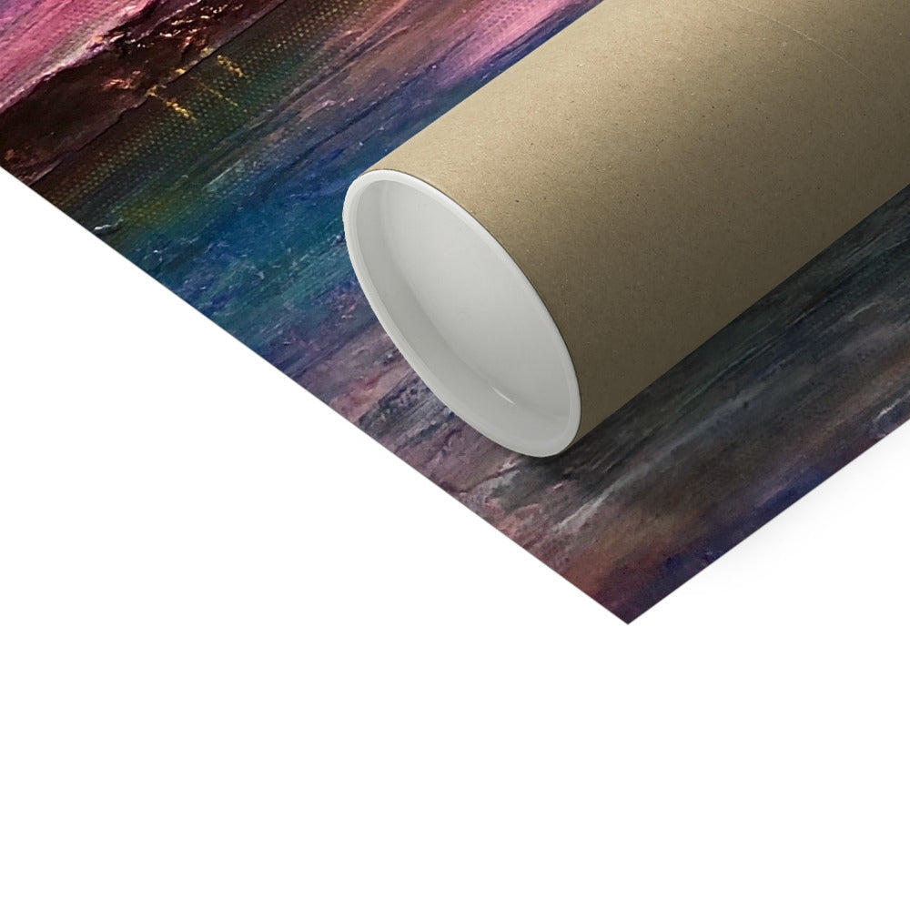 Rolled brown cardboard tube on Arran Sunset II artist proof print