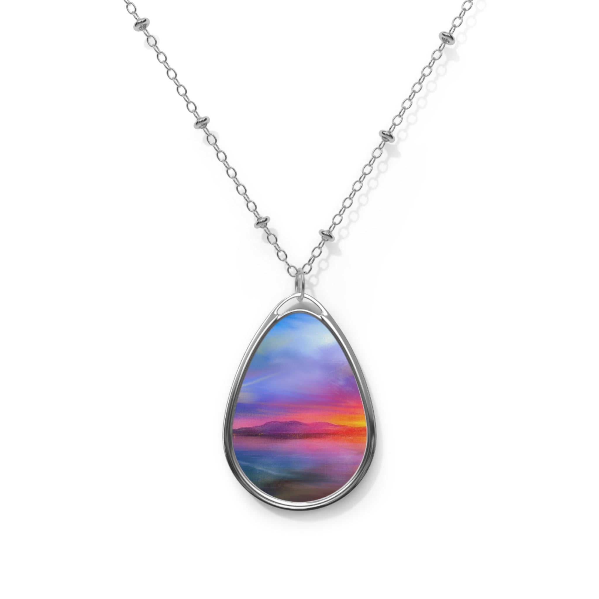 Silver Teardrop Necklace with Colorful Sunset Pendant - Arran Sunset