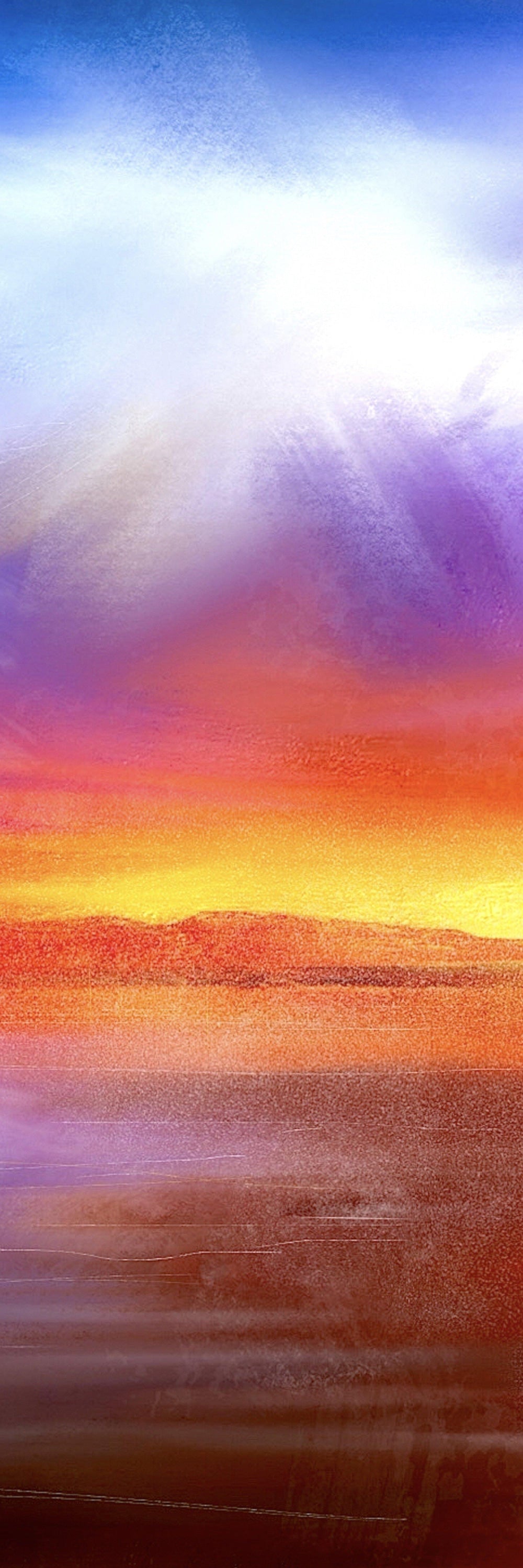 Vibrant colorful sunset landscape painting on the Arran Sunset Triptych wall art from Scotland