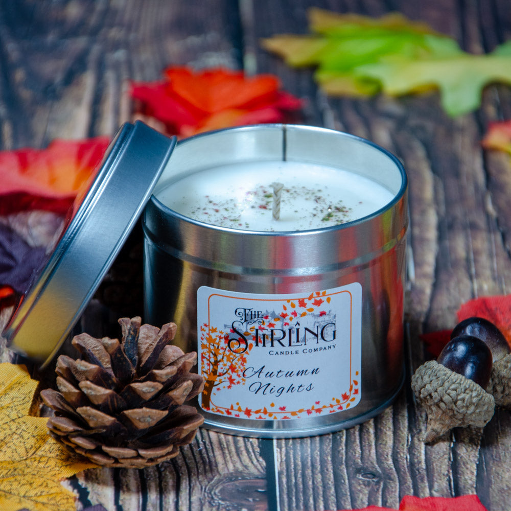 Autumn Nights travel tin candle by Stirling Candle Company