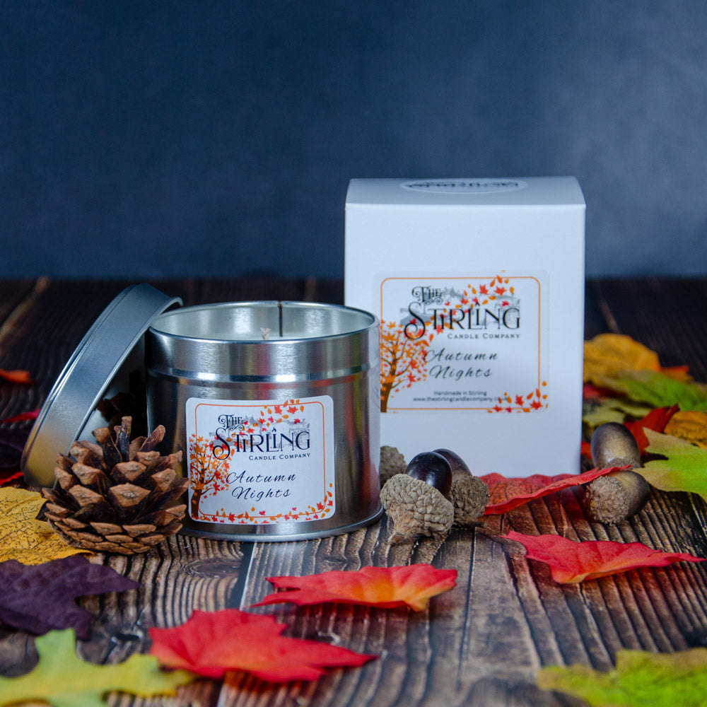 Autumn Nights travel tin candle by Stirling Candle Company