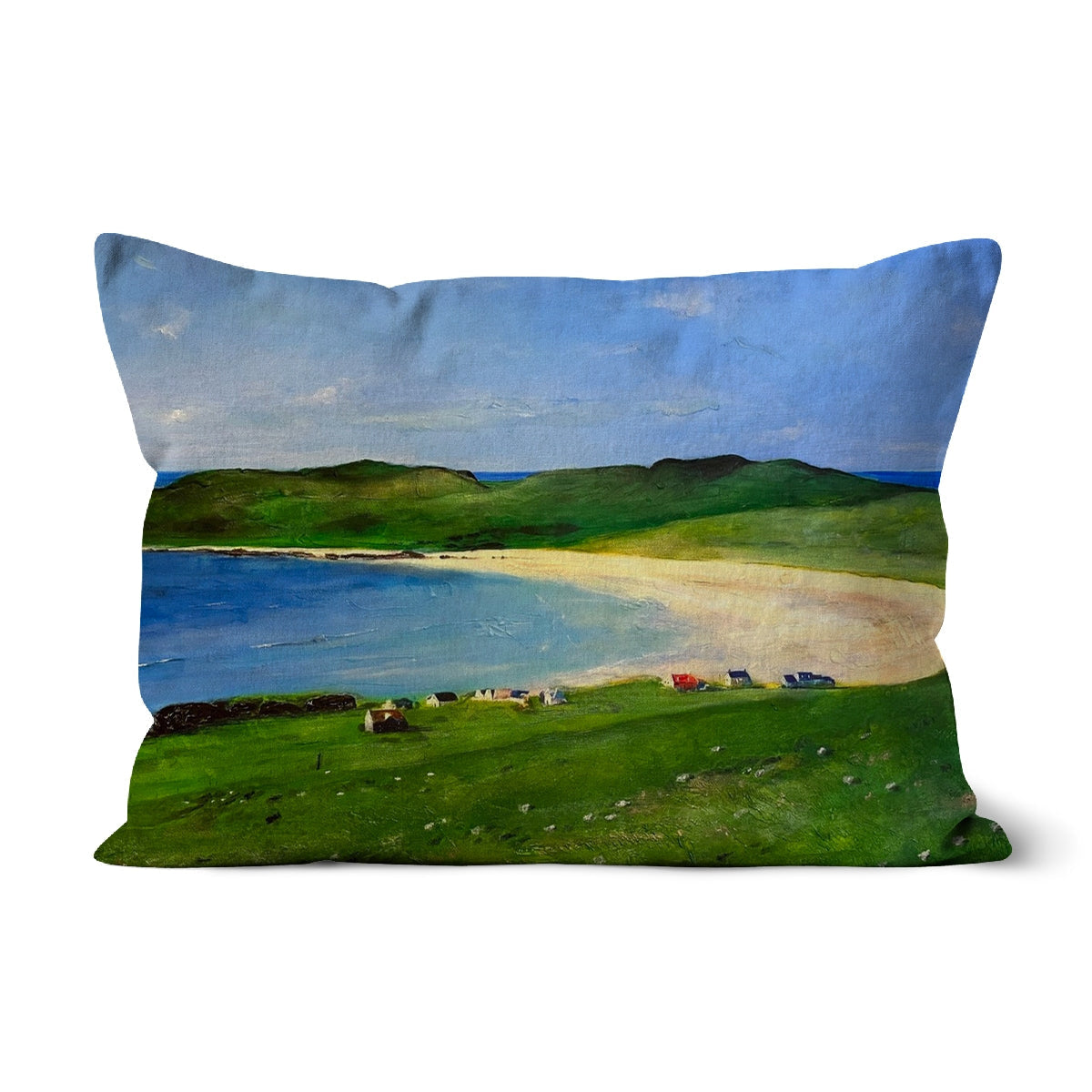 Balephuil Beach Tiree Cushion with blue-green ocean scene
