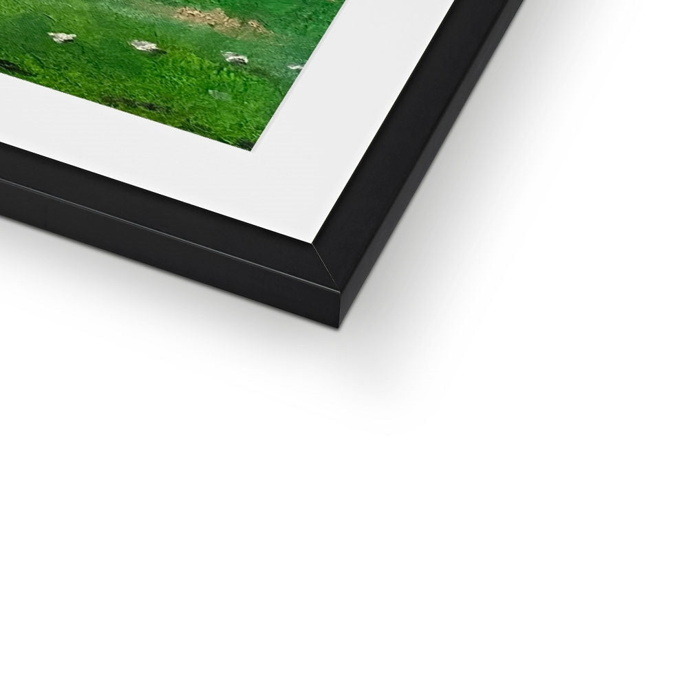 Black matte frame with white mat and Balephuil Beach Tiree green landscape print