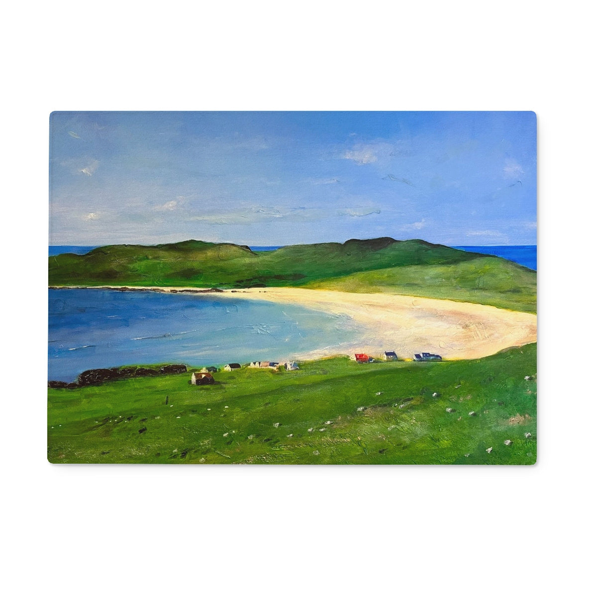 Balephuil Beach Tiree glass chopping board with ocean waves design