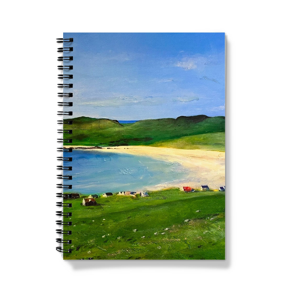 Balephuil Beach Tiree spiral notebook with vibrant blue green beach cover