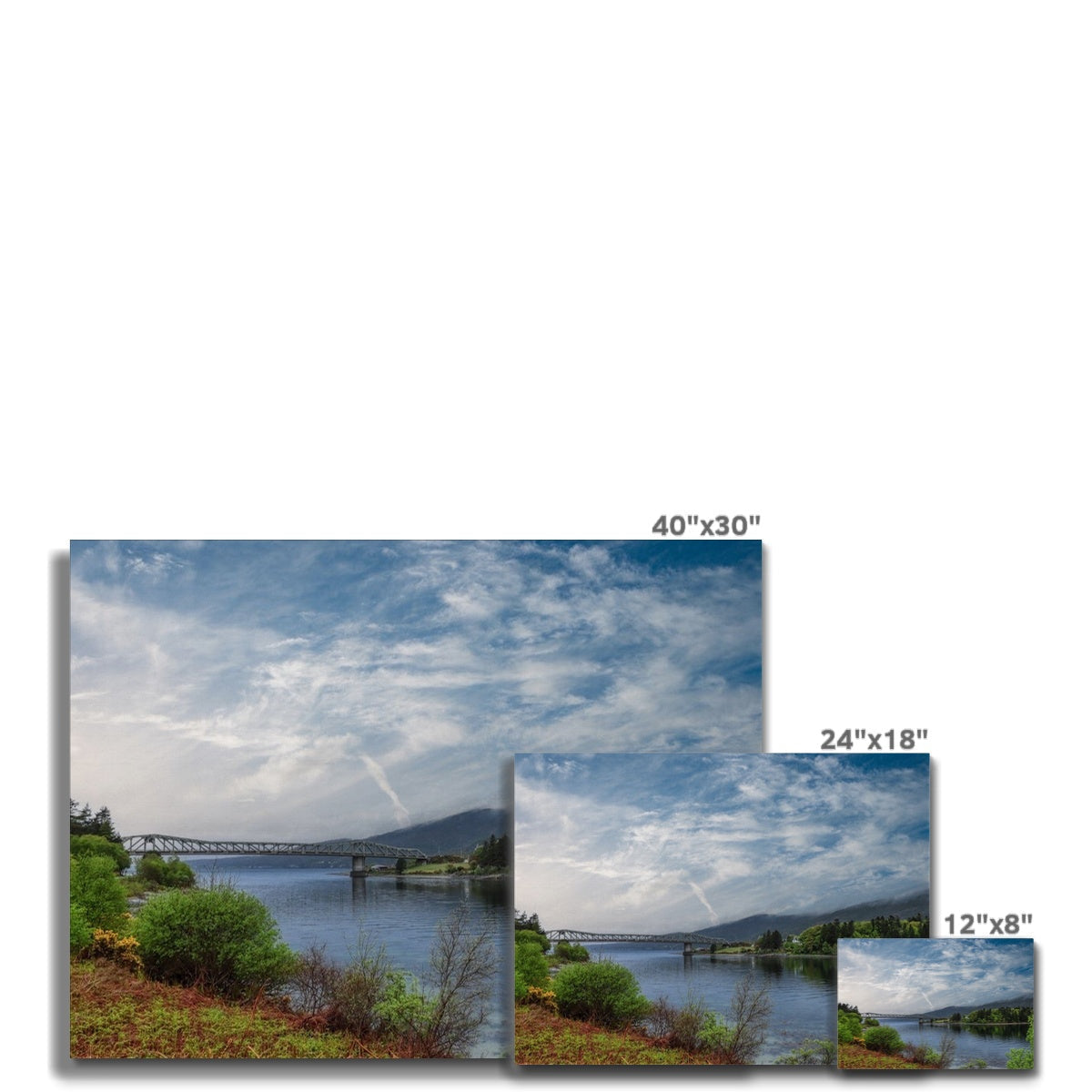 Ballachulish Bridge 40x30 inch canvas print with scenic water view and blue skies