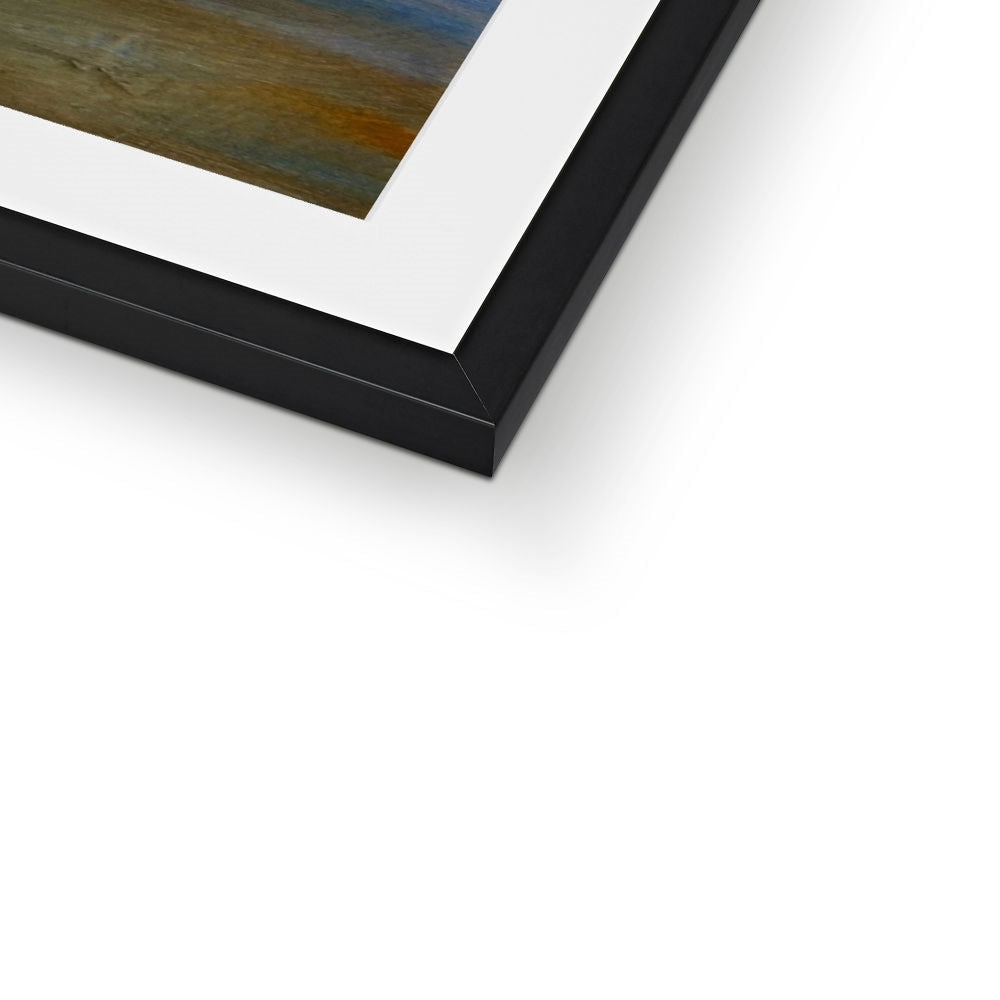 Black matte frame with white mat and Bass Rock Dawn abstract print