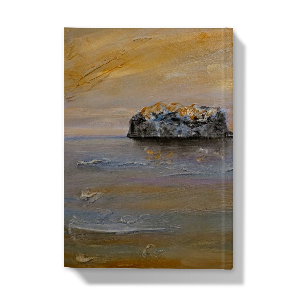 Canvas print of solitary rock formation in calm water under dramatic sky for Bass Rock Dawn Journal