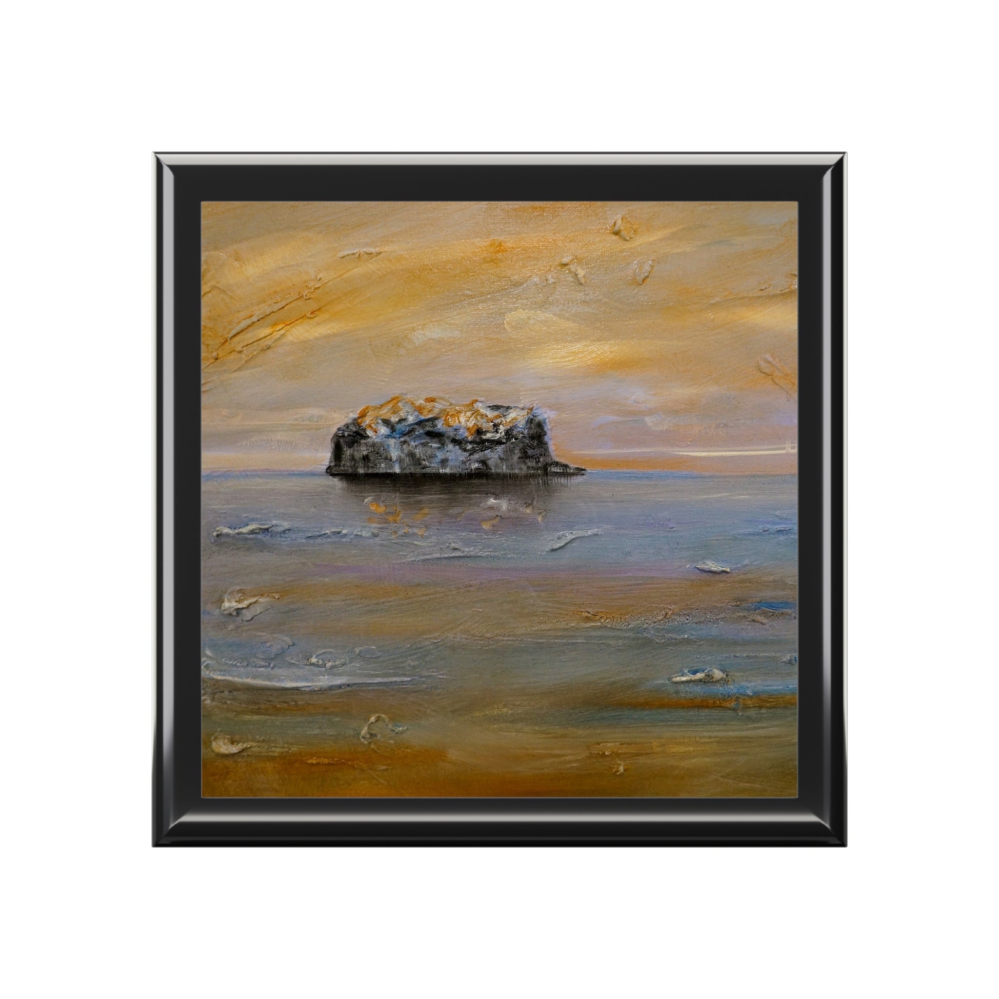 Abstract Bass Rock Dawn painting on Scotland jewelry box