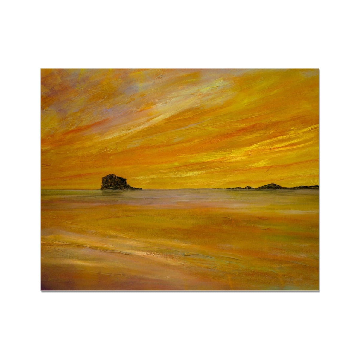 Yellow orange abstract beach waves Bass Rock Dusk artist proof print