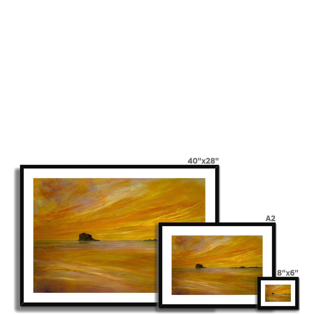 40x28 Framed Bass Rock Dusk Sunset Landscape in Black Frame