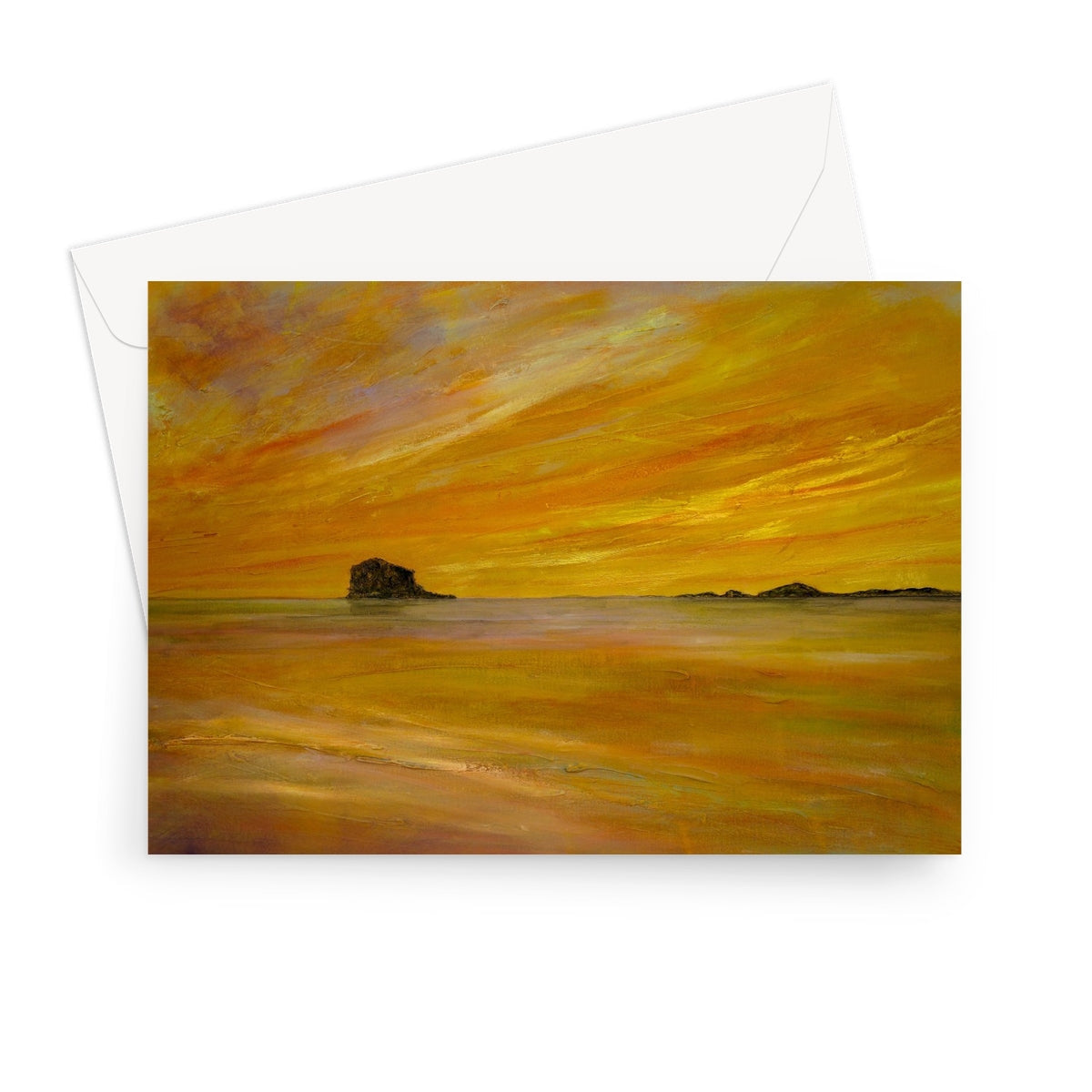 Minimalist yellow orange abstract Bass Rock Dusk landscape greeting card