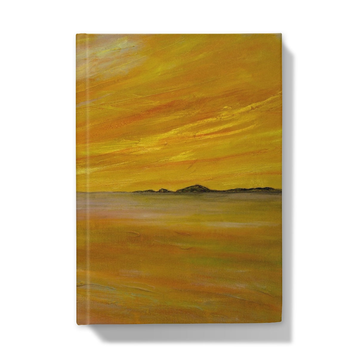 Yellow orange abstract landscape canvas art on Bass Rock Dusk journal