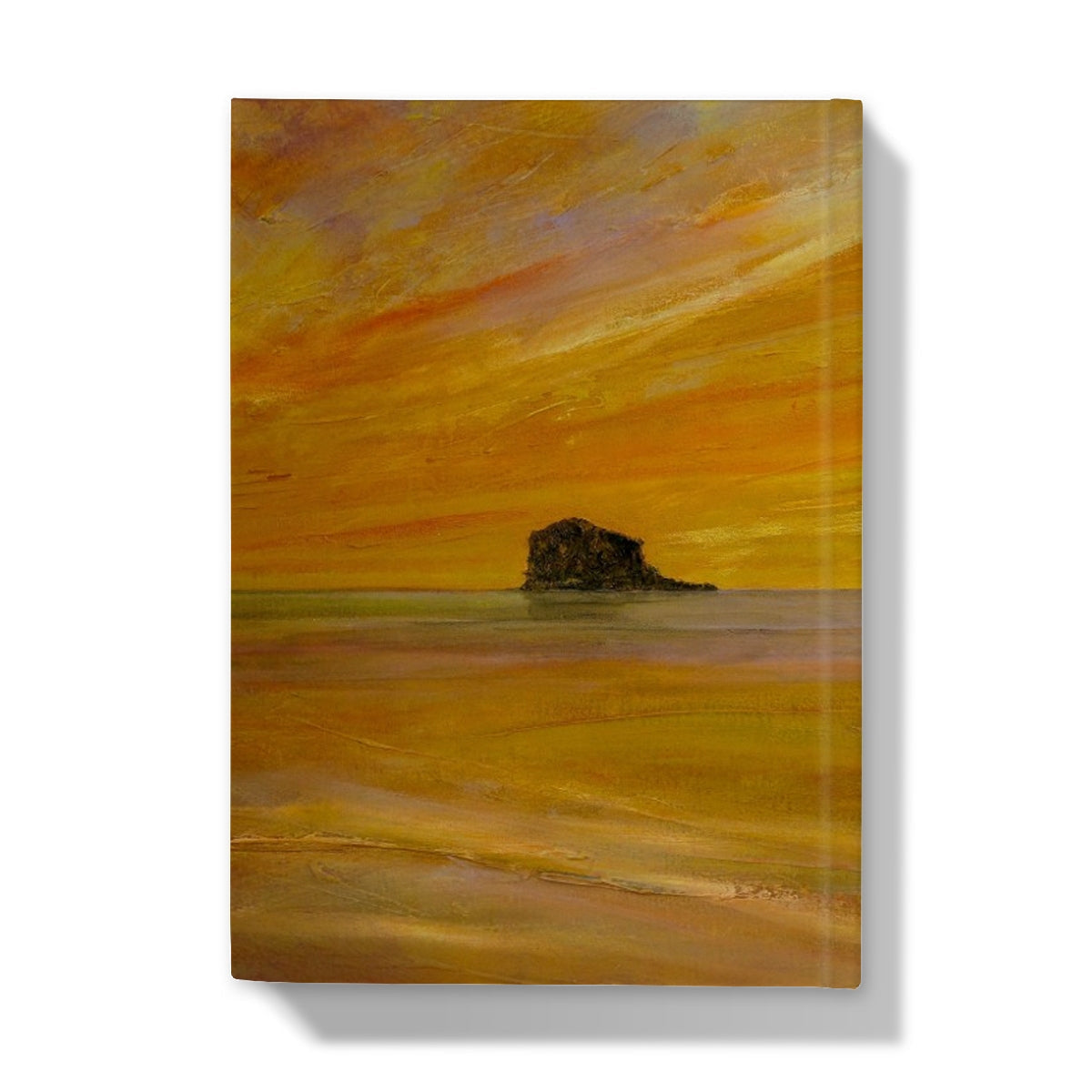 Yellow orange abstract Bass Rock Dusk painting in journal