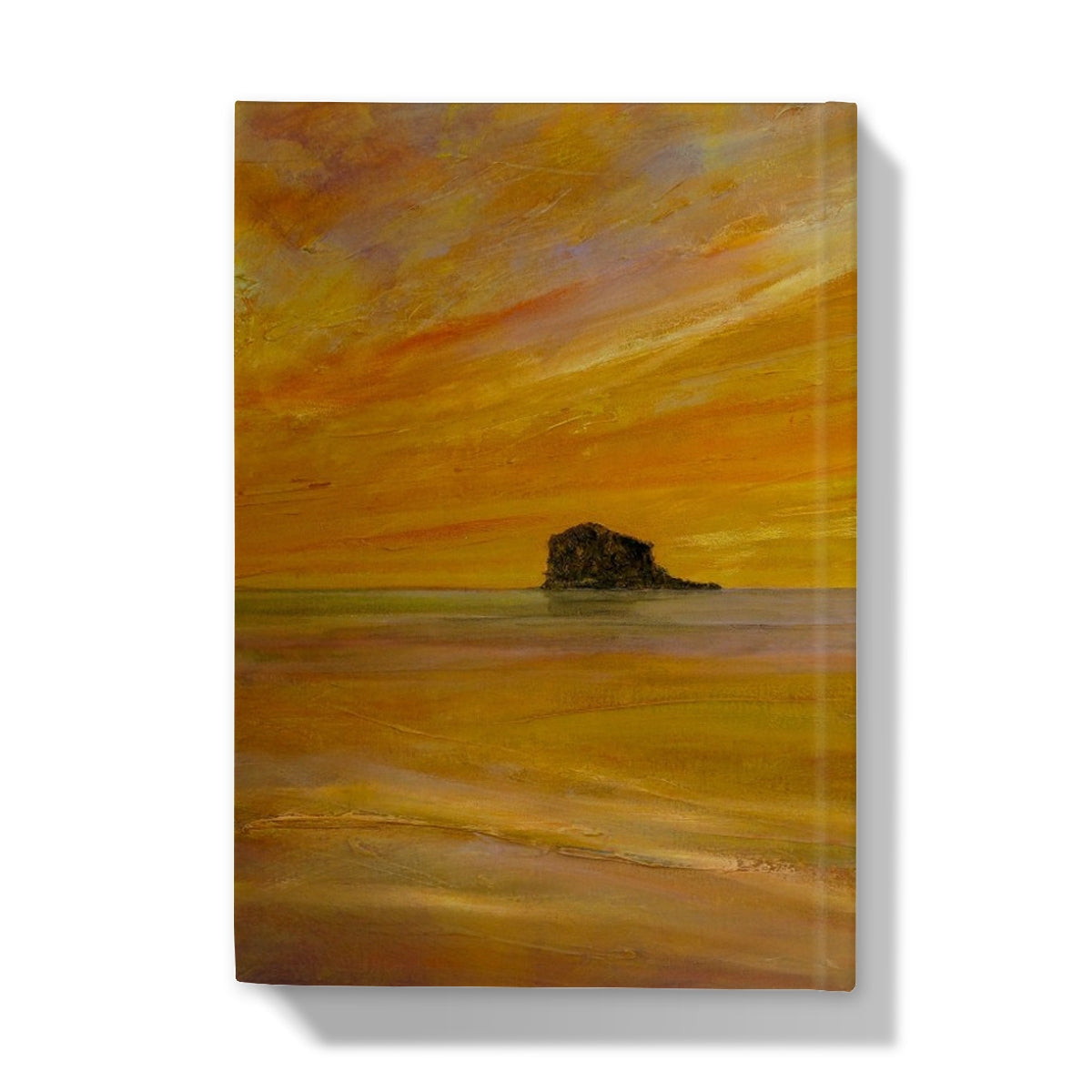 Bass Rock Dusk journal with orange yellow abstract beach canvas art