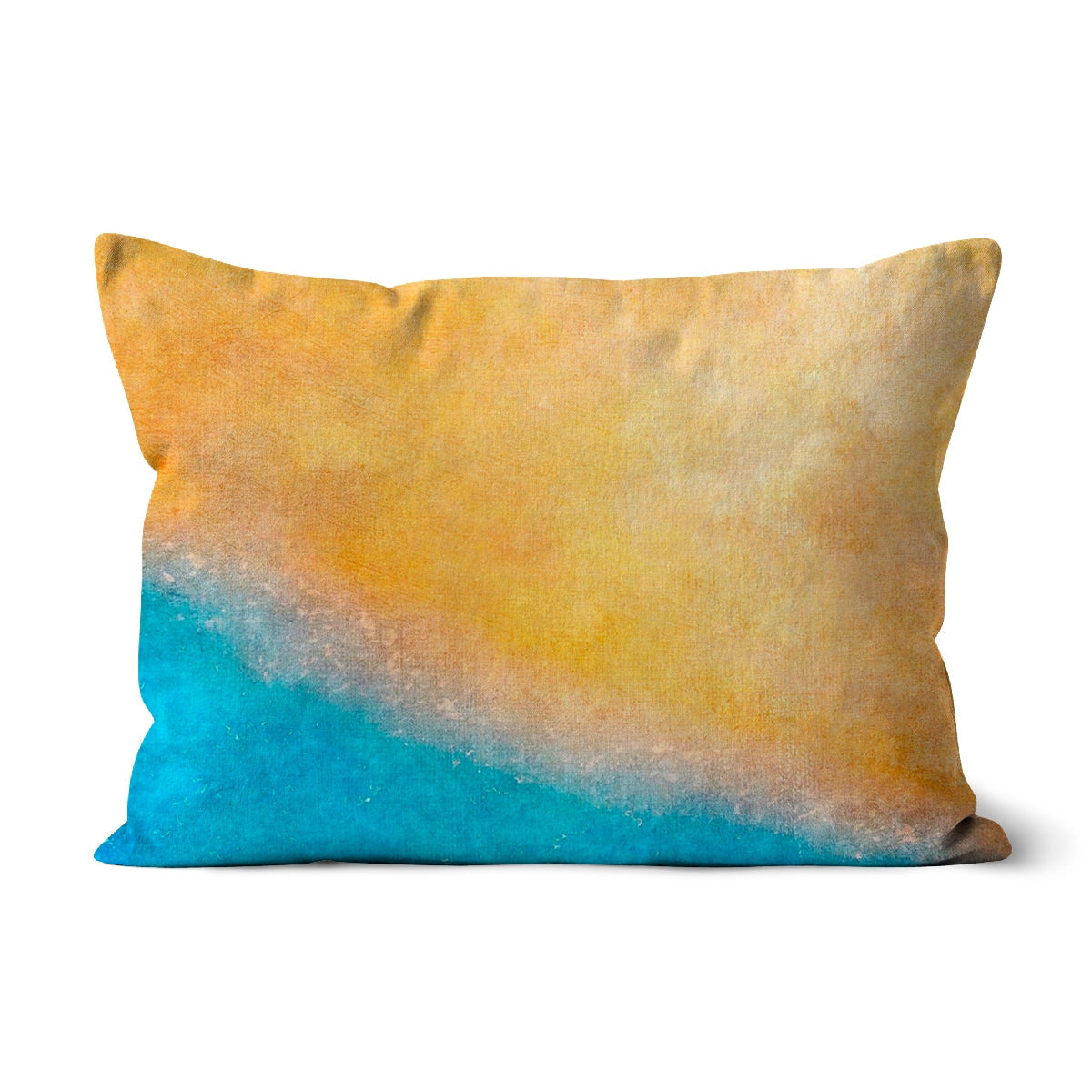 Yellow and blue tie-dye textured throw pillow, The Beach Cushion