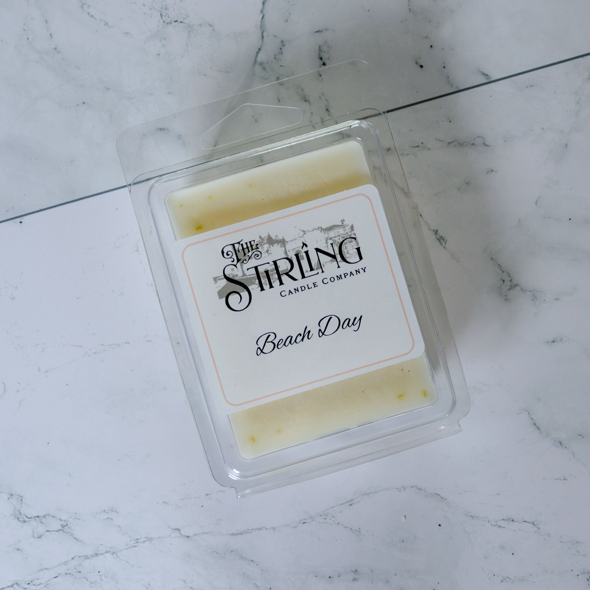 Beach Day wax melt clamshell by The Stirling Candle Company