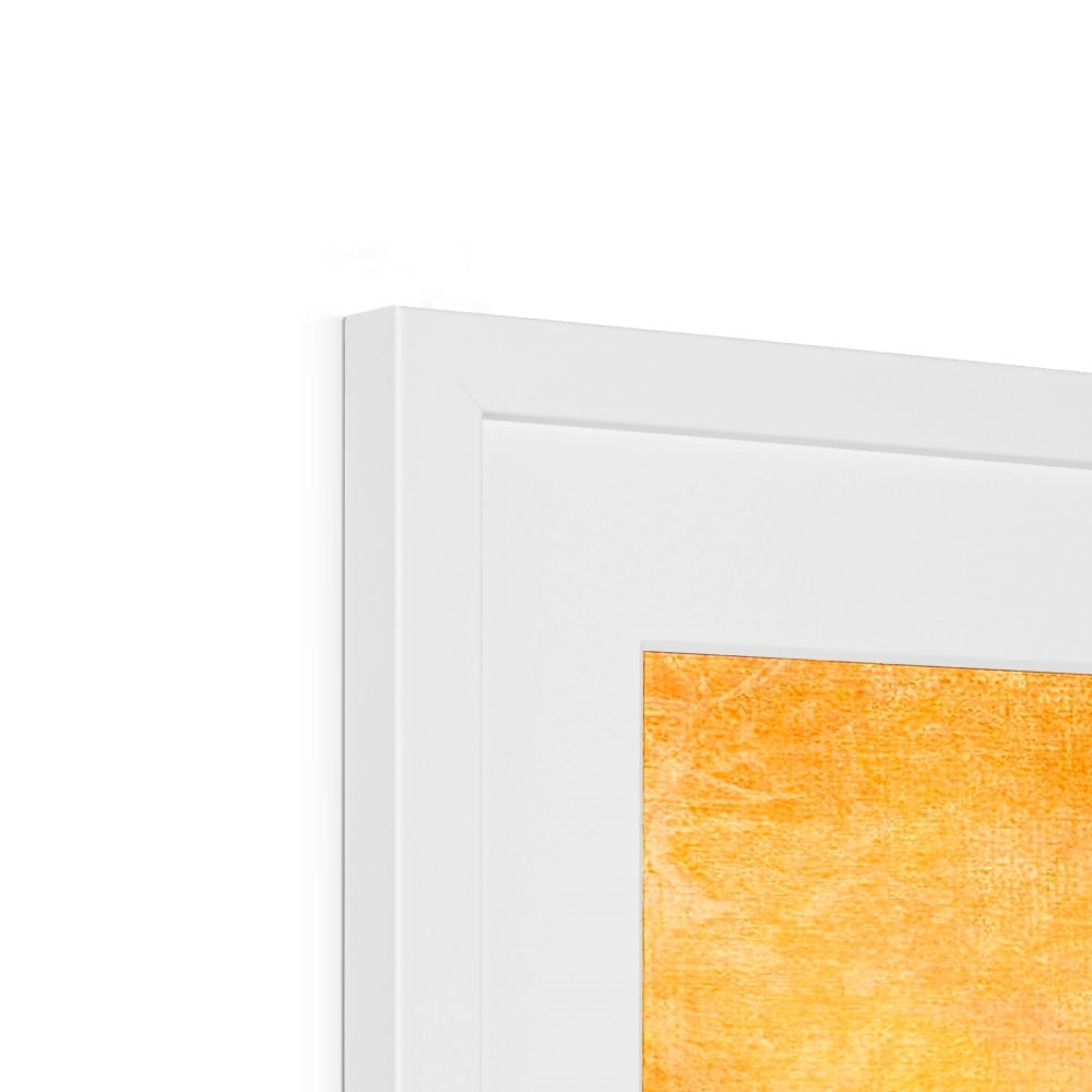 Minimalist white frame with textured orange interior for The Beach Art Prints