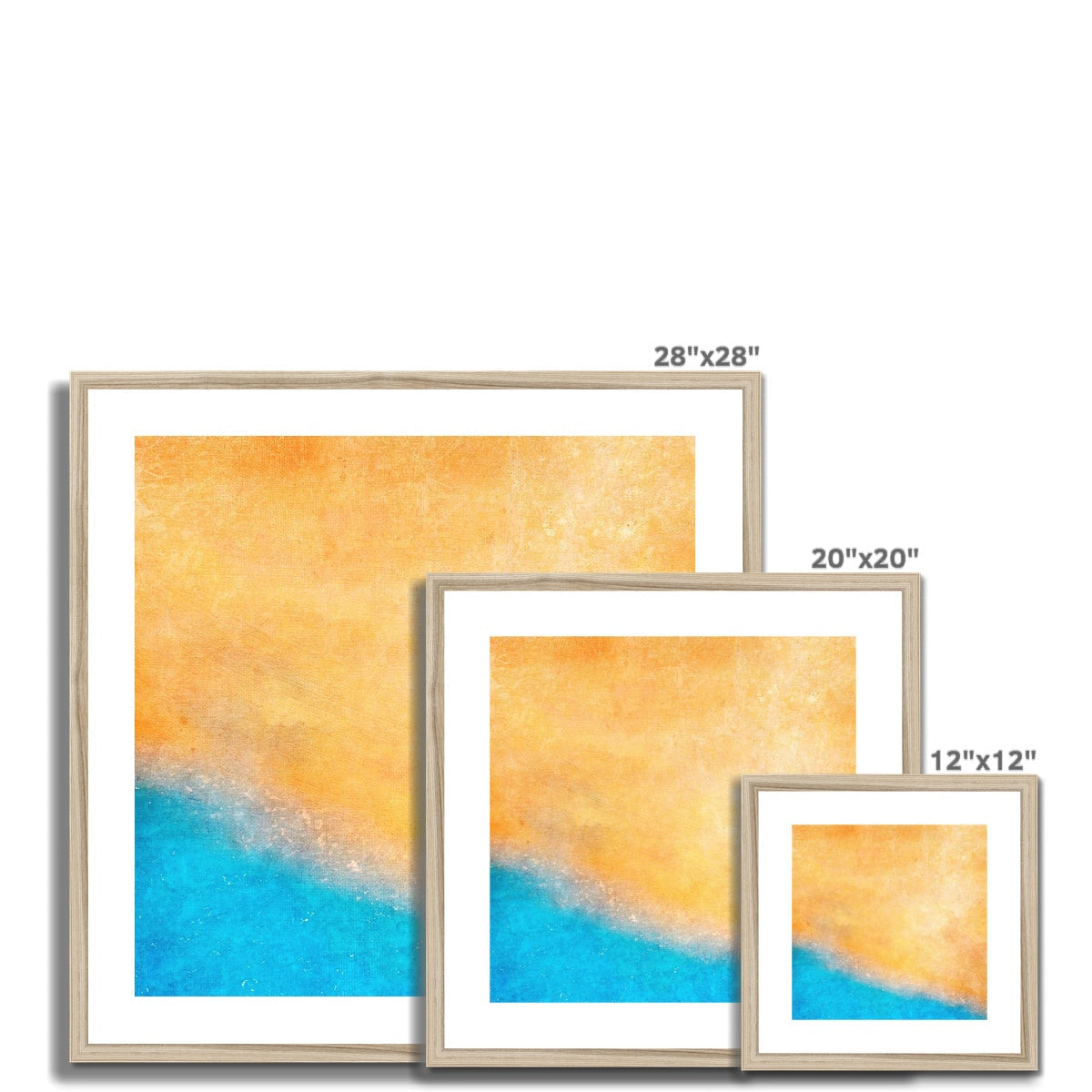28x28 Framed The Beach Art Print: Yellow to Blue Watercolor Gradient