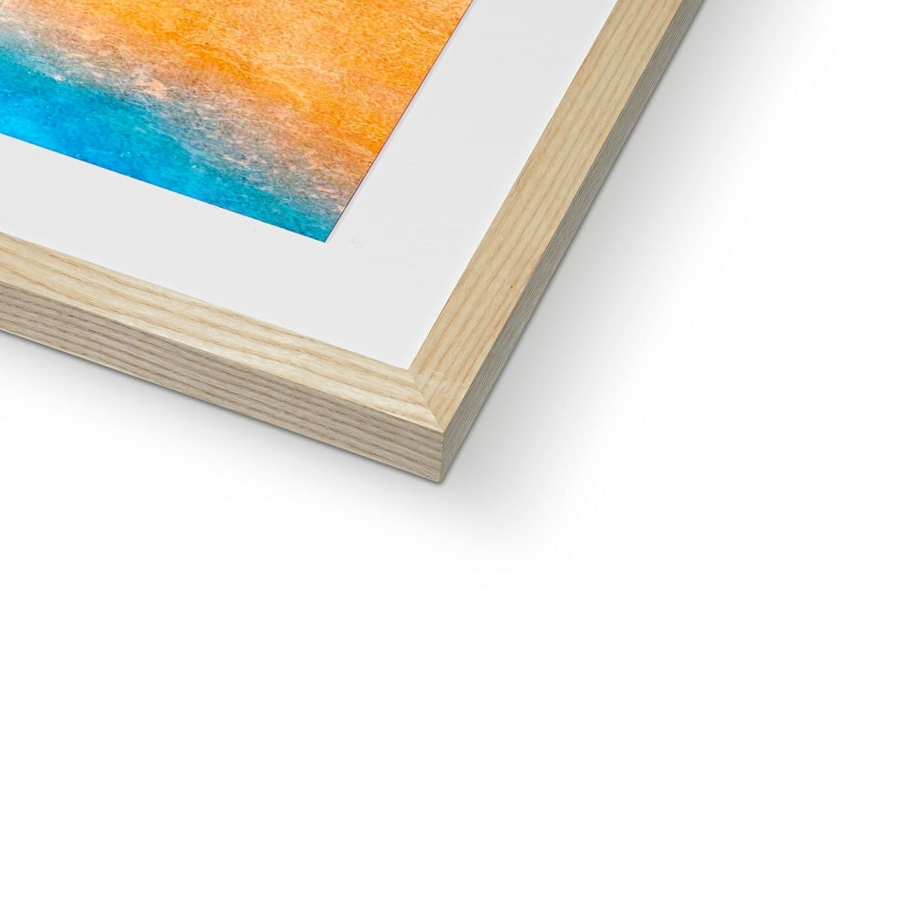 Wooden frame with white mat and blue watercolor beach artwork