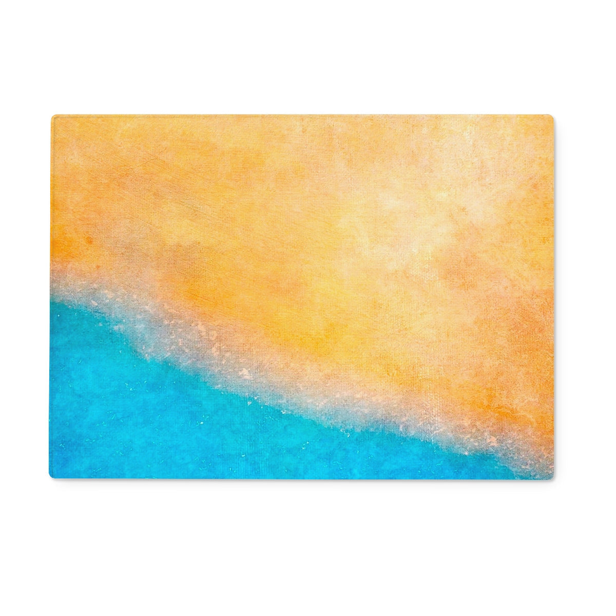 Beach Glass Chopping Board with yellow-orange gradient and blue waves
