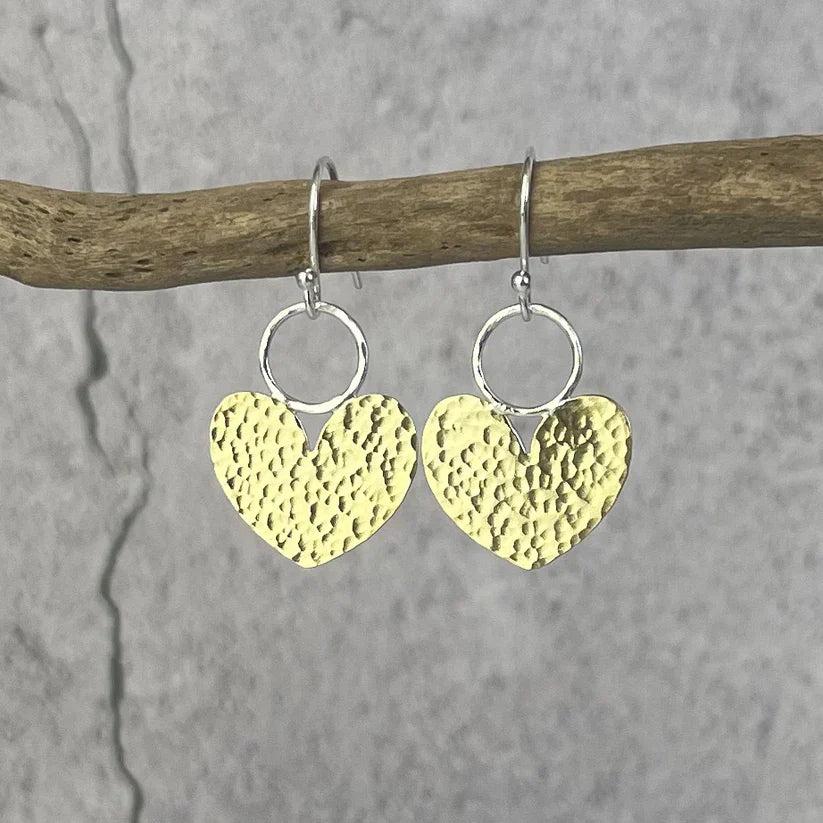 Beaten Brass Heart Earrings