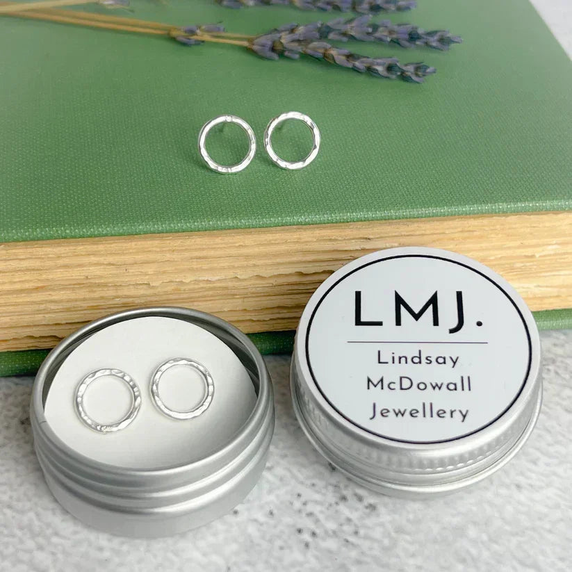 Delicate hammered silver hoop earrings by Lindsay Mcdowall Jewellery