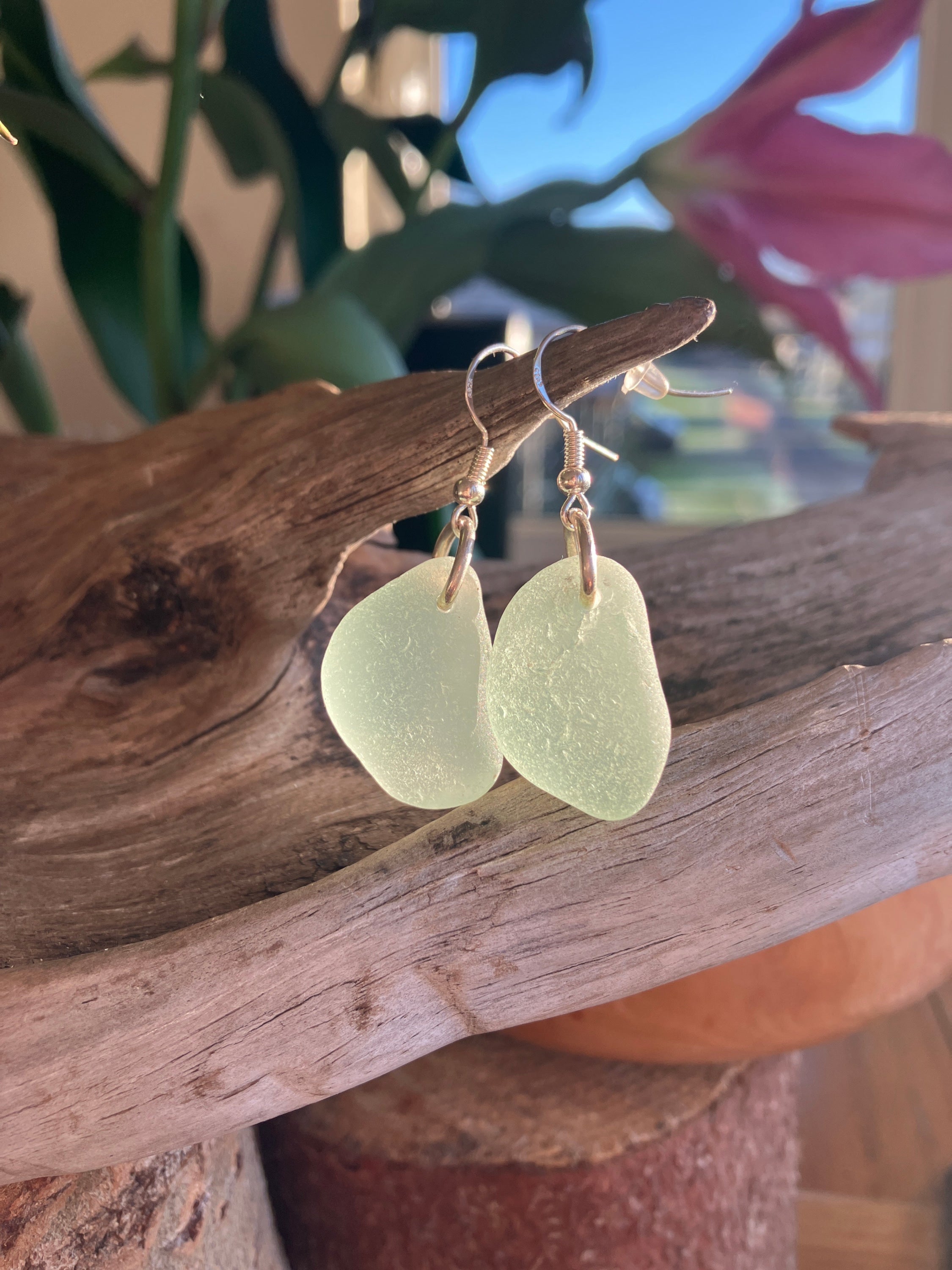 Pale yellow Scottish sea glass earrings with 925 silver hooks