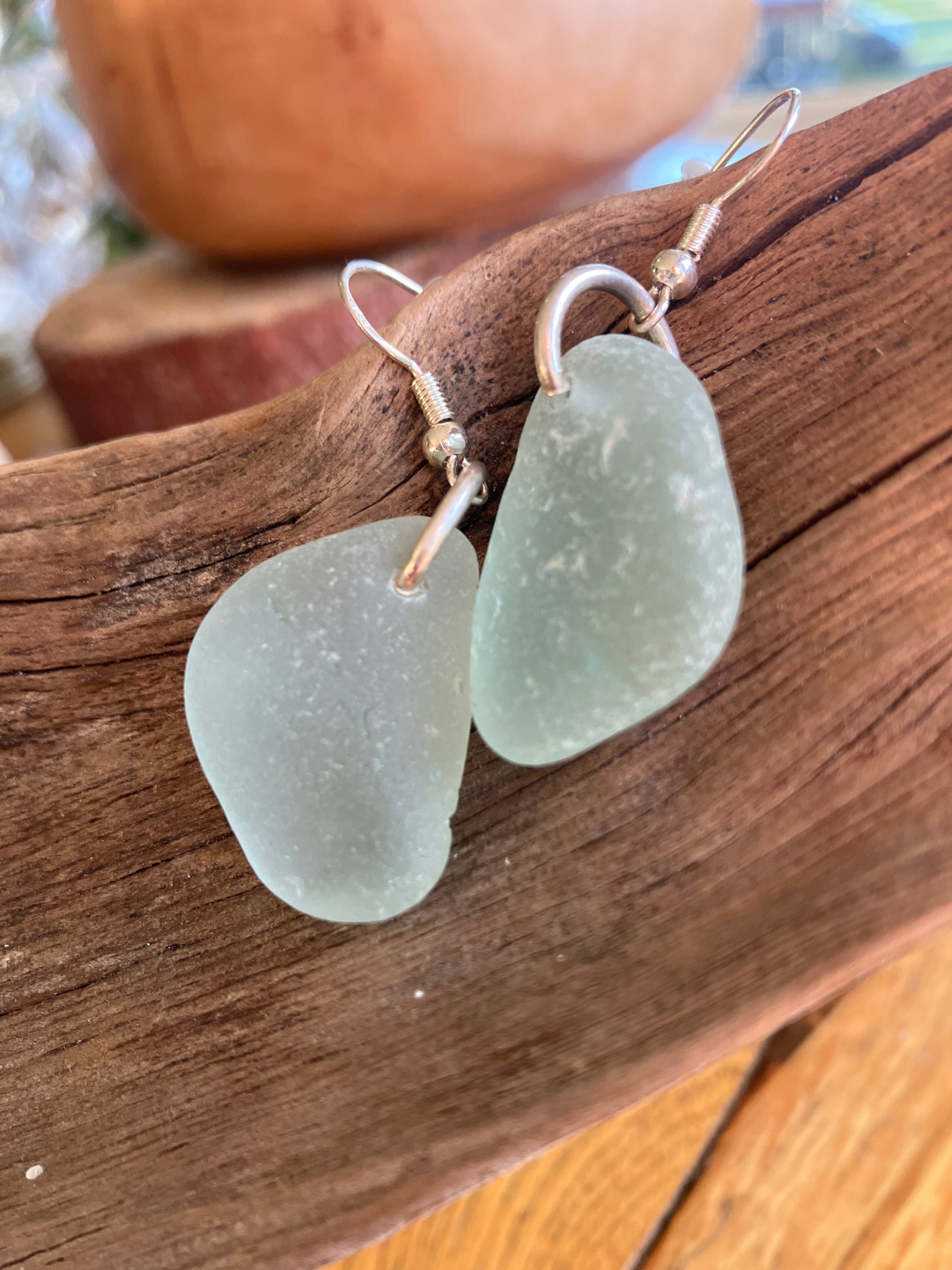 Beautiful Aqua Scottish Sea Glass 925 Earrings in light blue-green frosted hue