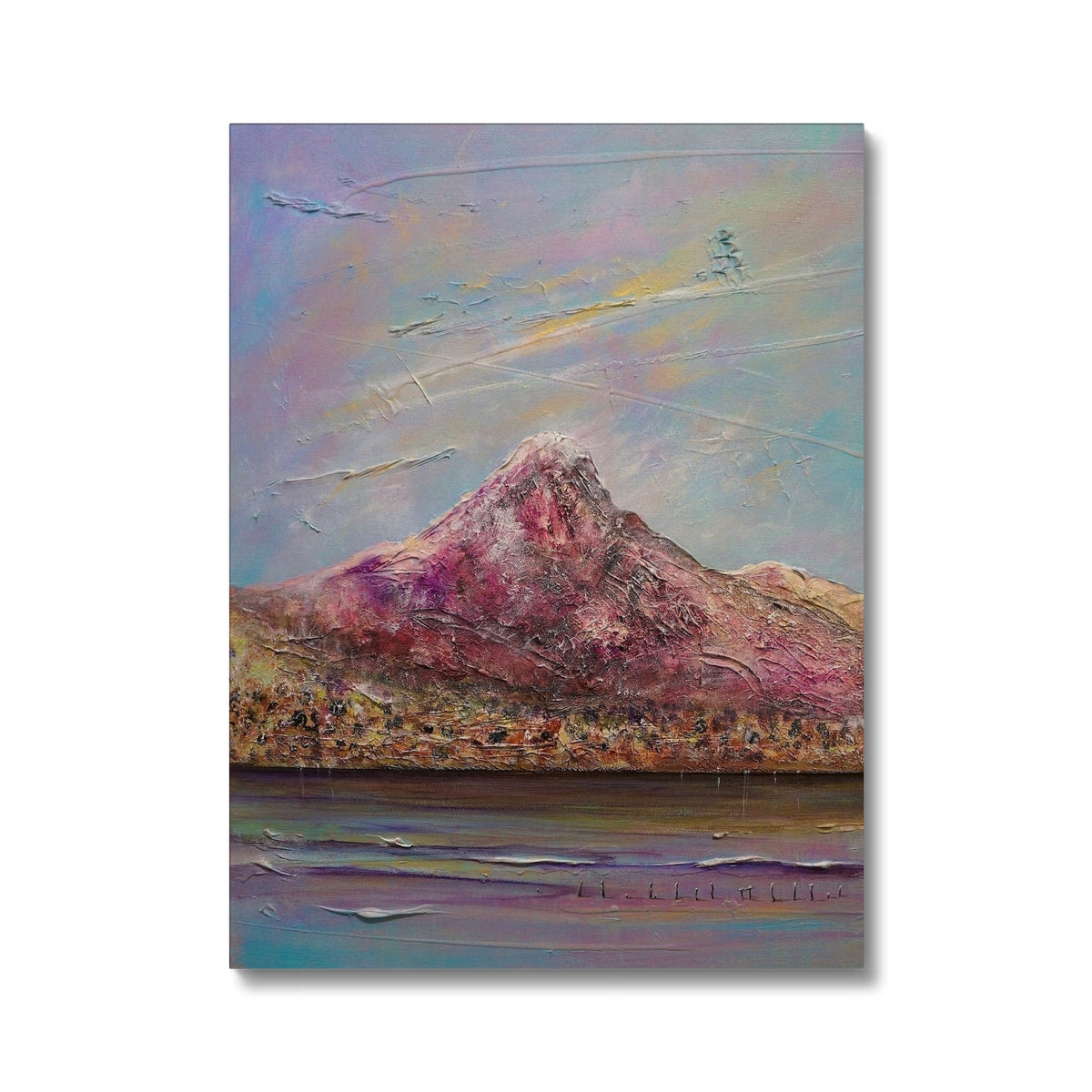 Ben Lomond canvas print of purple mountain with abstract white lines