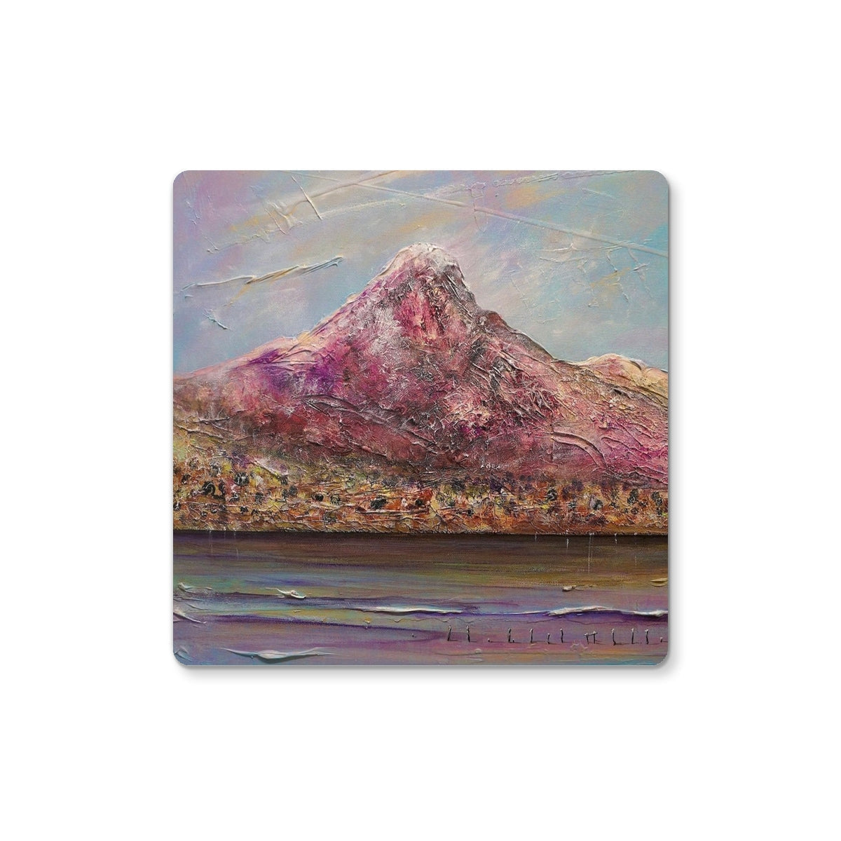 Ben Lomond Coaster: Purple mountain design with silver edges