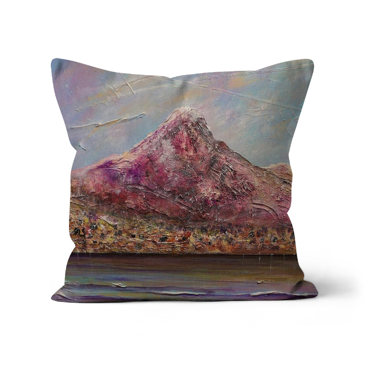 Ben Lomond purple mountain throw pillow with textured metallic accents
