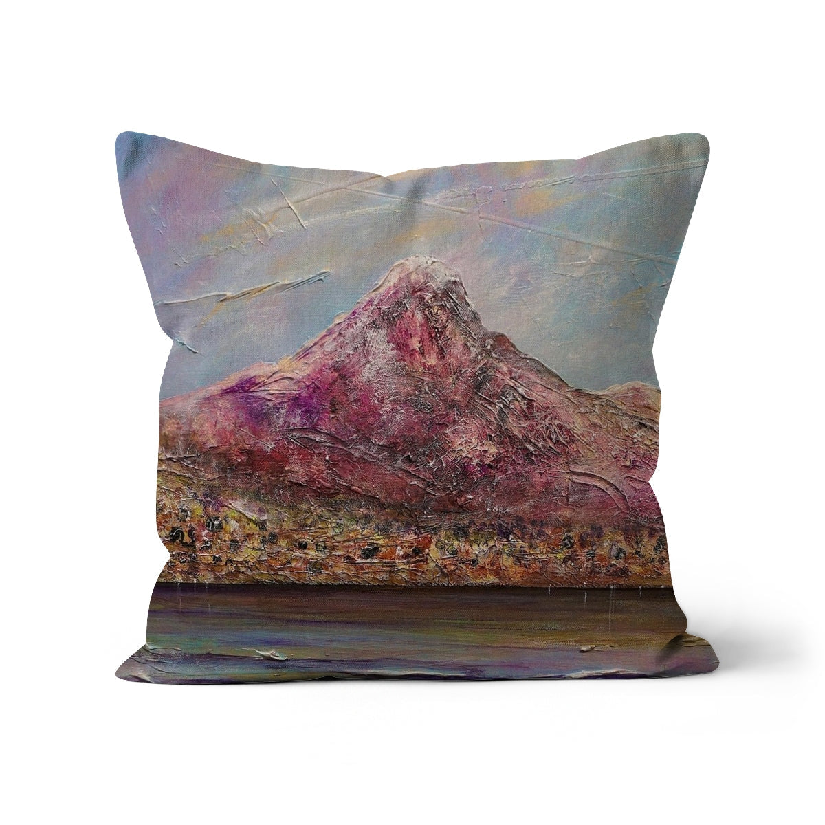 Ben Lomond purple and gray mountain throw pillow with textured landscape design
