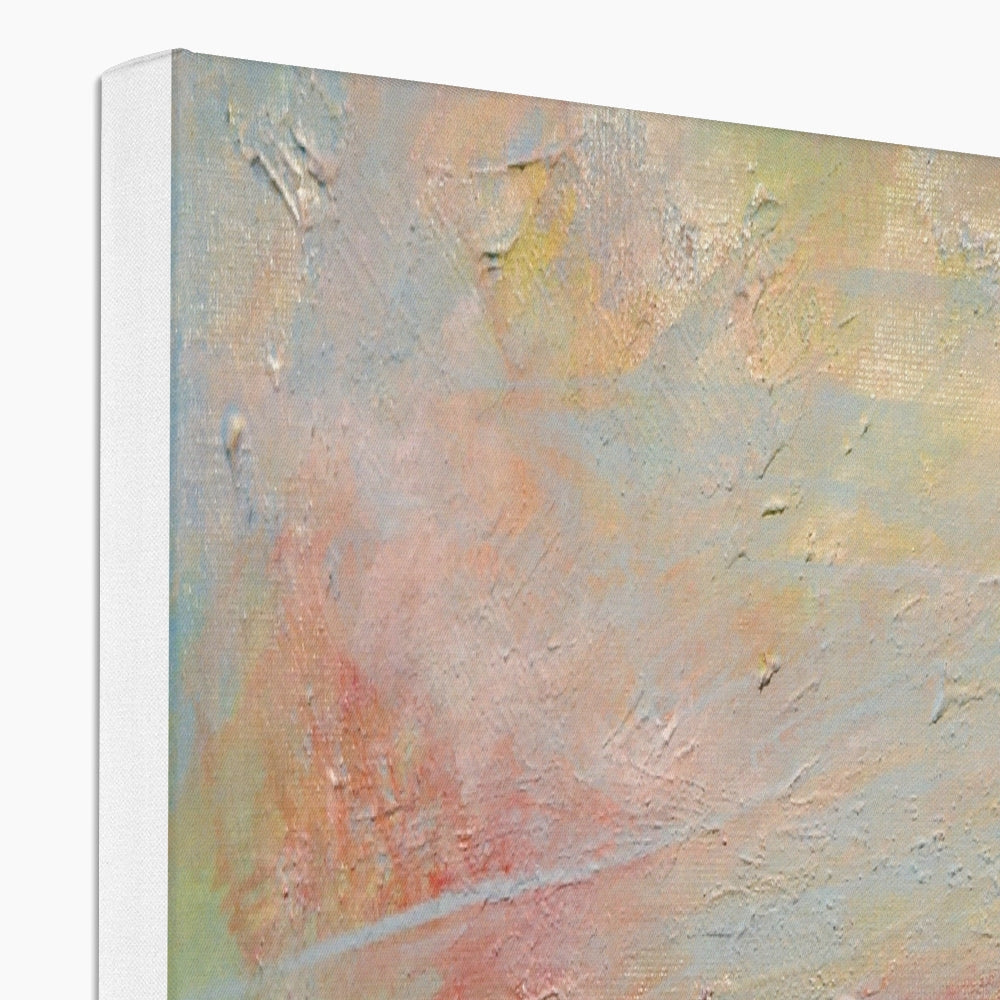 Abstract textured canvas of Ben Lomond and Dumbarton Rock in pastel pink yellow