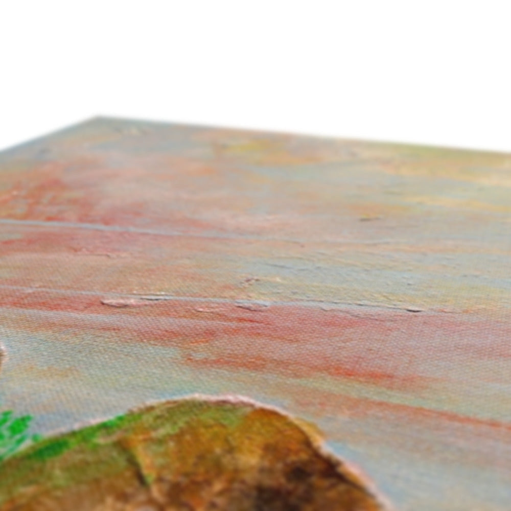 Pastel wooden wall art of Ben Lomond and Dumbarton Rock with textured grain