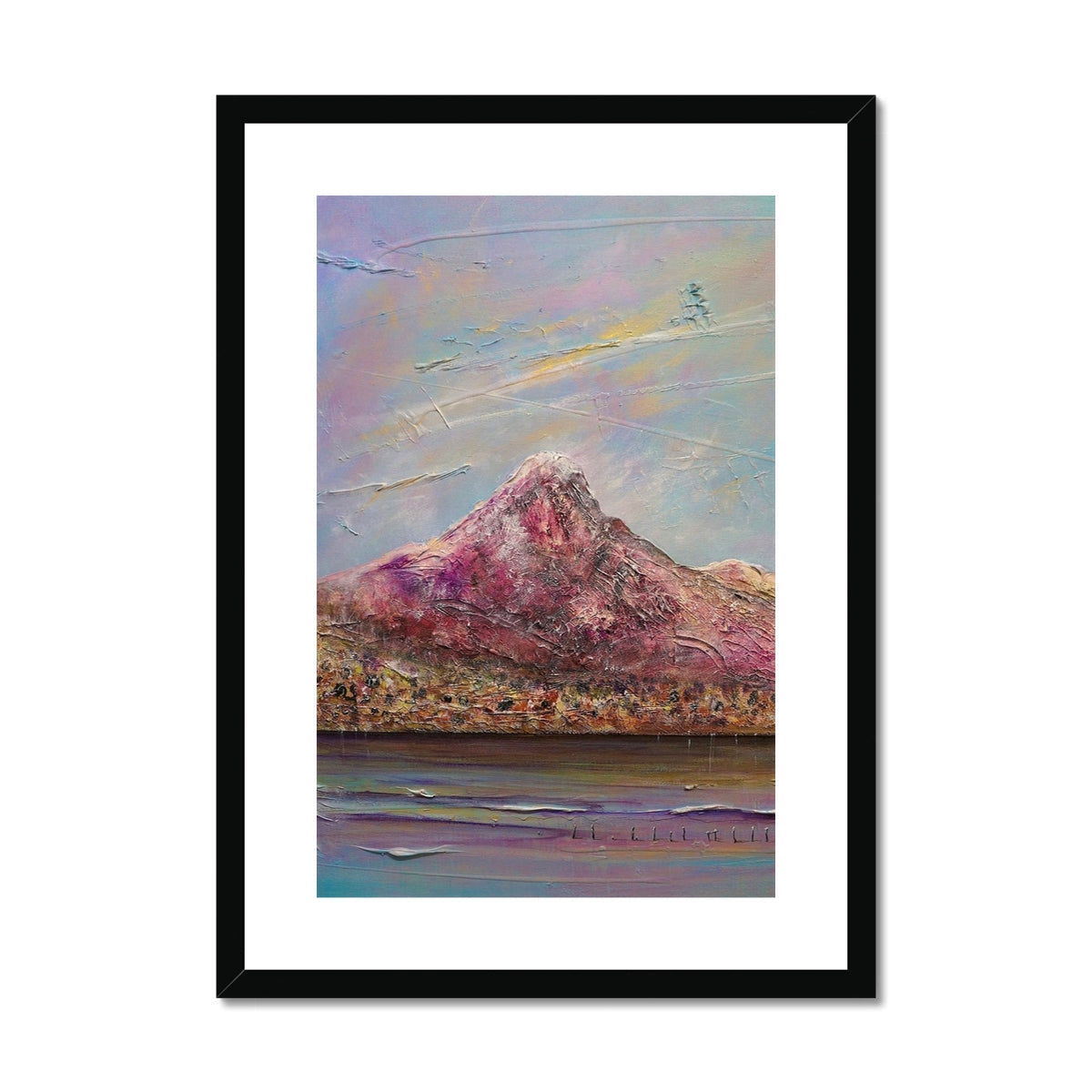 Ben Lomond Purple Mountain Landscape Art Print in Black Frame