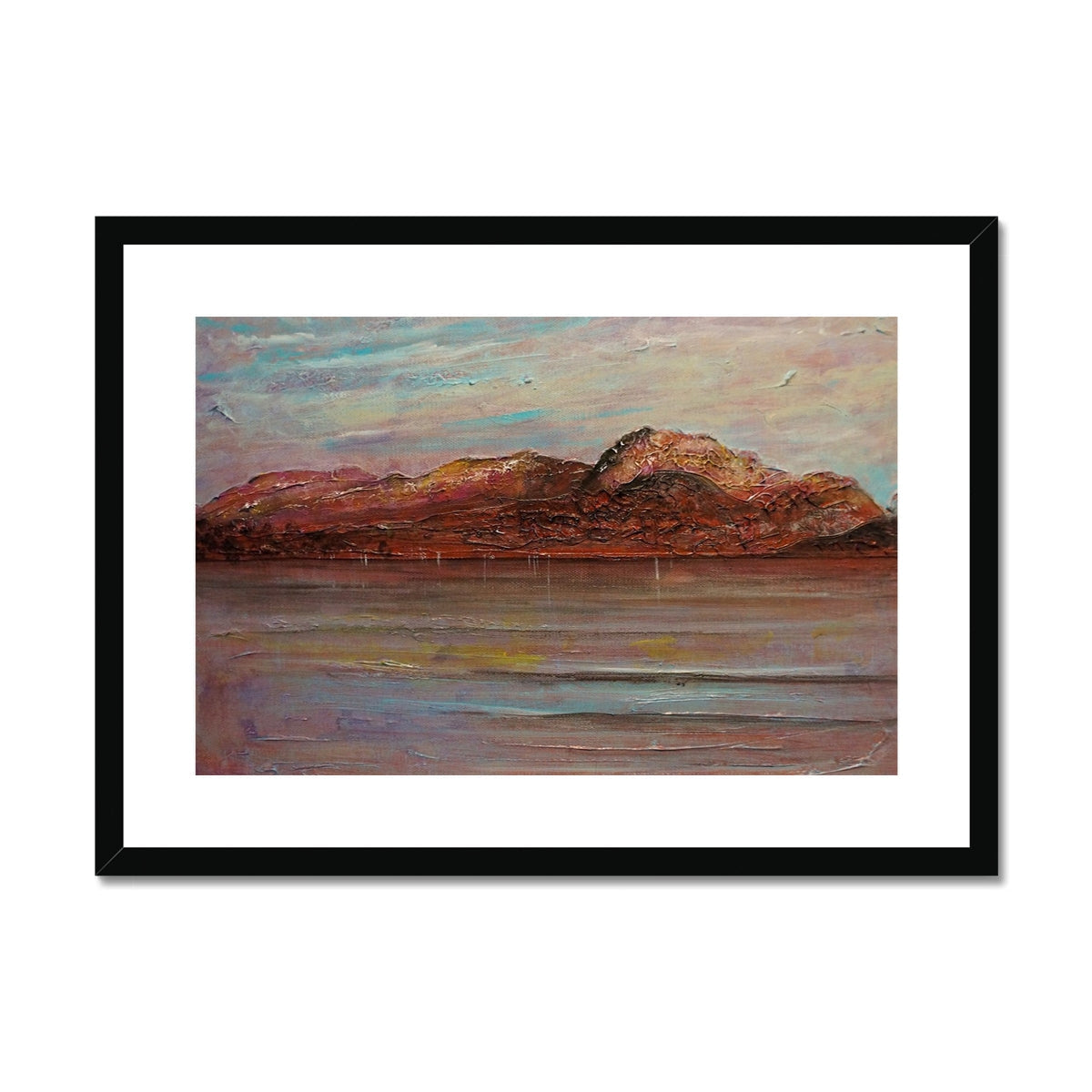 Ben Nevis Art Prints: Black Framed Mountain Water Landscape in Muted Earth Tones