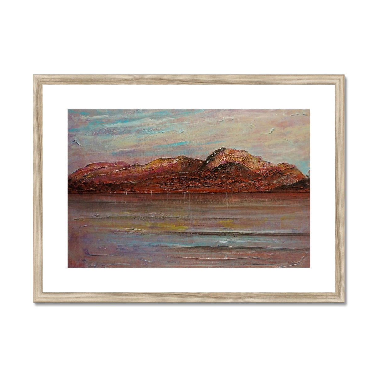 Ben Nevis wooden-framed landscape art print in earthy tones