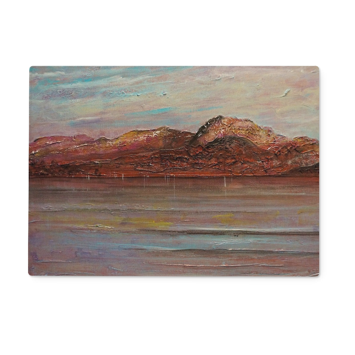 Brown mountain landscape painting on Ben Nevis glass chopping board
