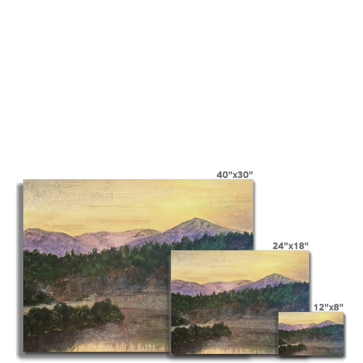 Ben Tee Invergarry canvas print of mountain landscape with misty forests in golden purple hues