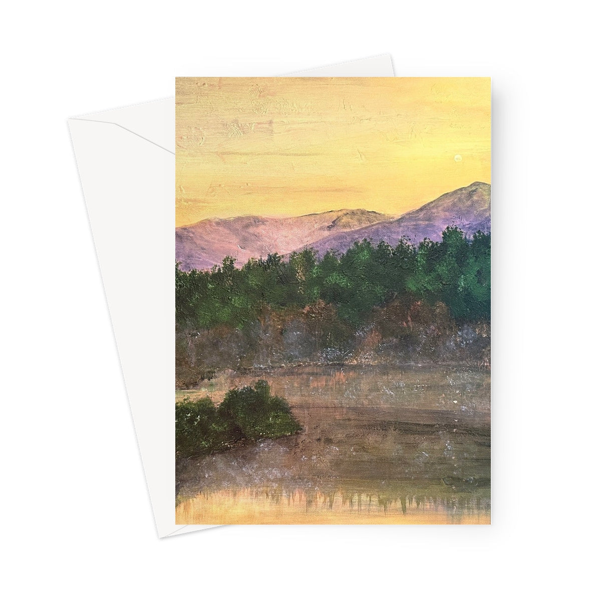 Yellow and purple mountain landscape greeting card with envelope for Ben Tee Invergarry