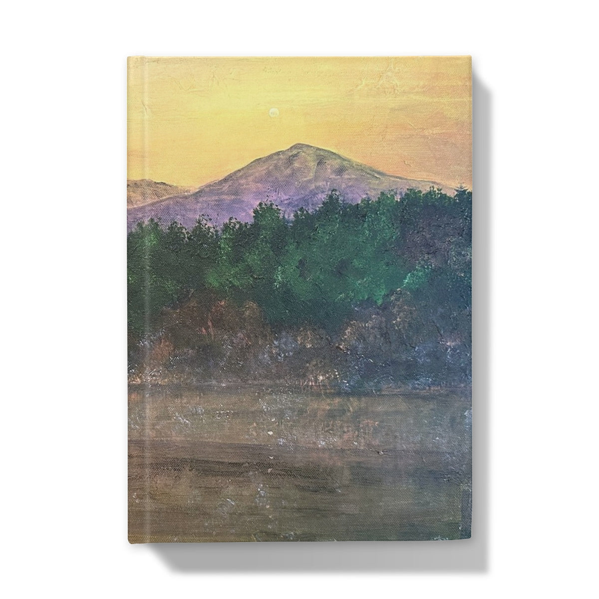 Canvas print of mountain landscape with purple and yellow hues for Ben Tee Invergarry Journal